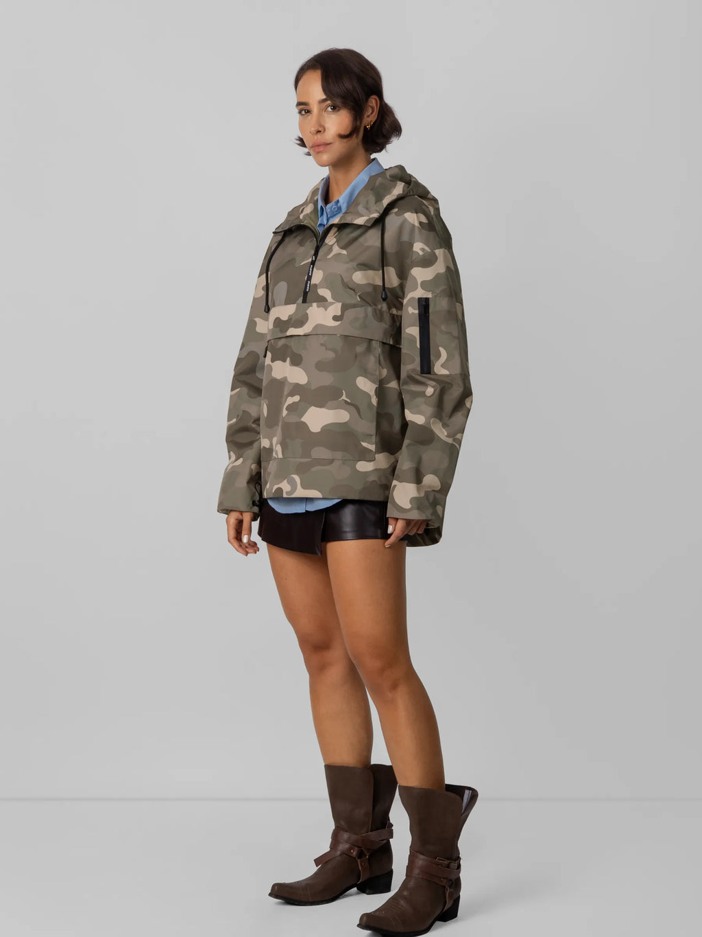 Classic Relaxed Fit Rain Hoodie - Taupe Camo