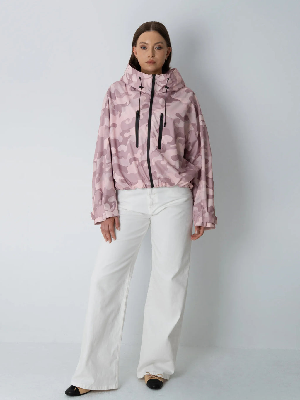One Size Pink Camo Short Oversized Rain Jacket