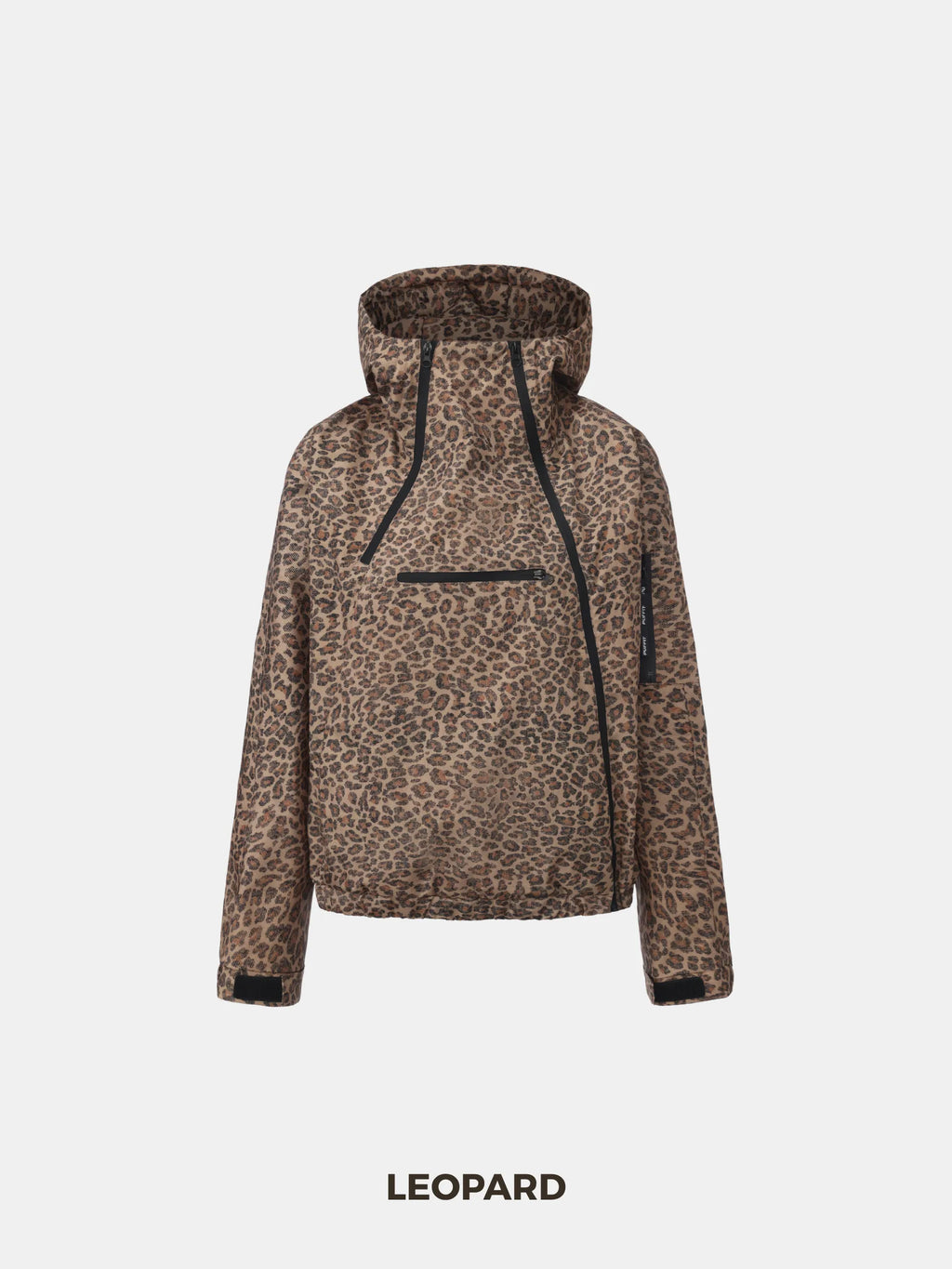 Leopard Short Asymmetric Zip Rain Hoodie