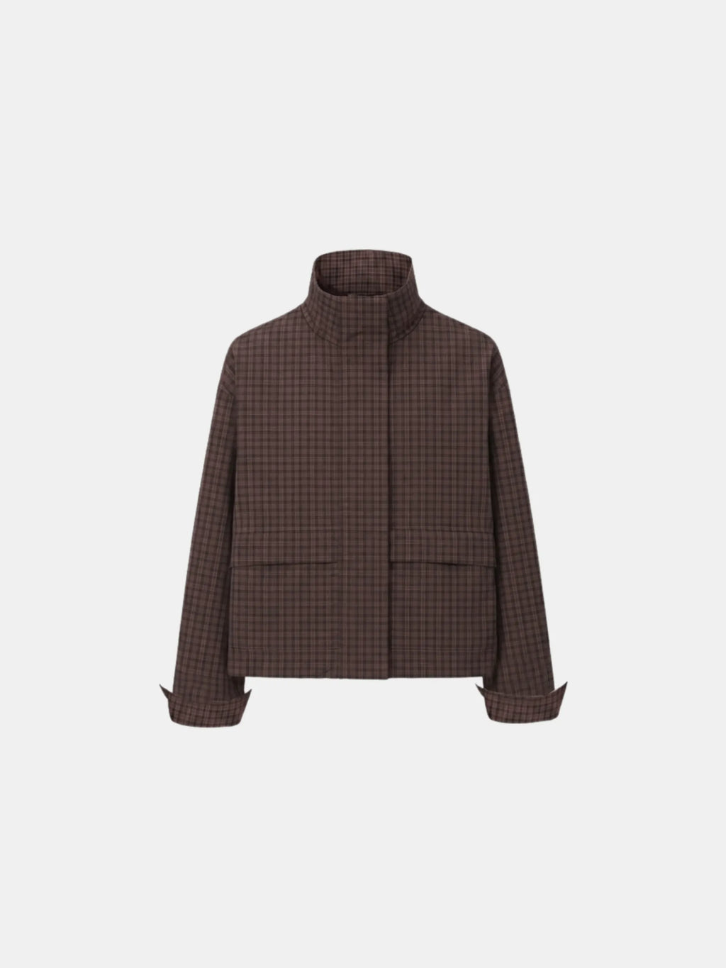 Brown Check Funnel Collar Waterproof Bomber Jacket