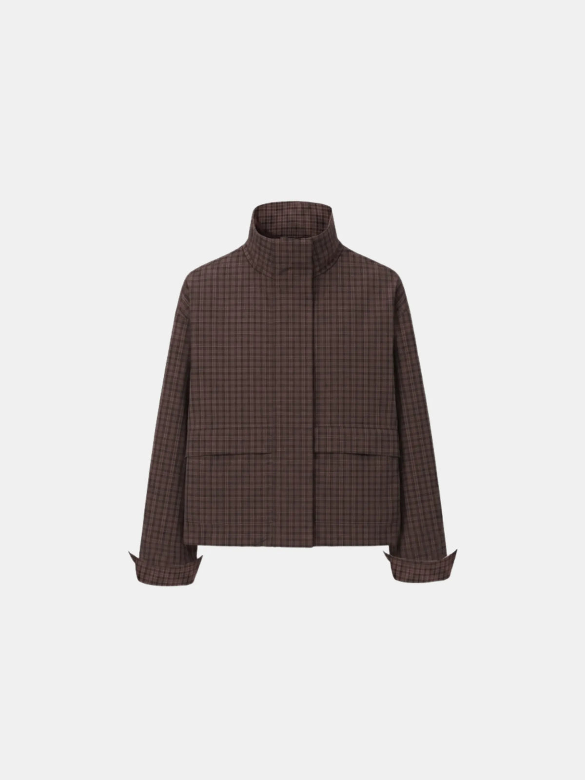Brown Check Funnel Collar Waterproof Bomber Jacket