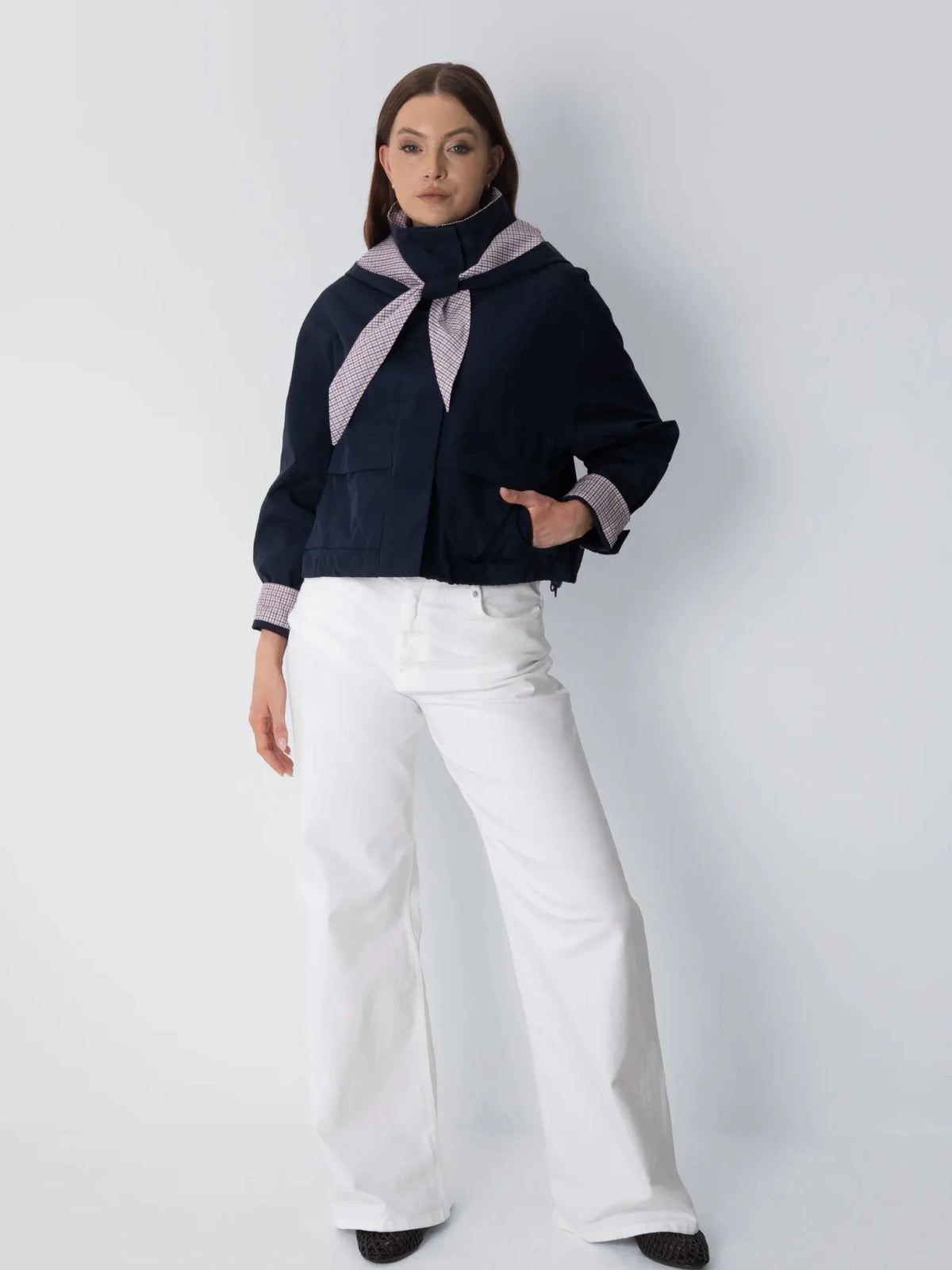 Funnel Collar Waterproof Bomber Jacket With Optional Hooded Scarf