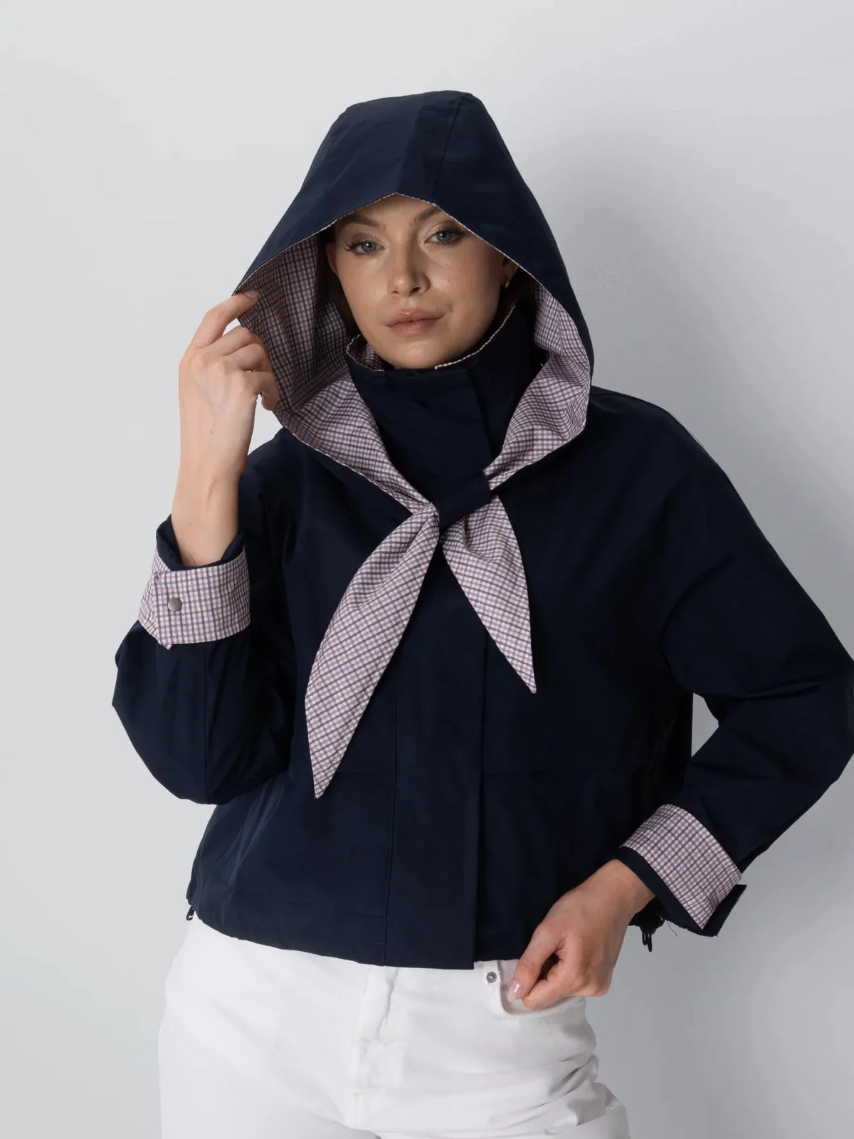Funnel Collar Waterproof Bomber Jacket With Optional Hooded Scarf