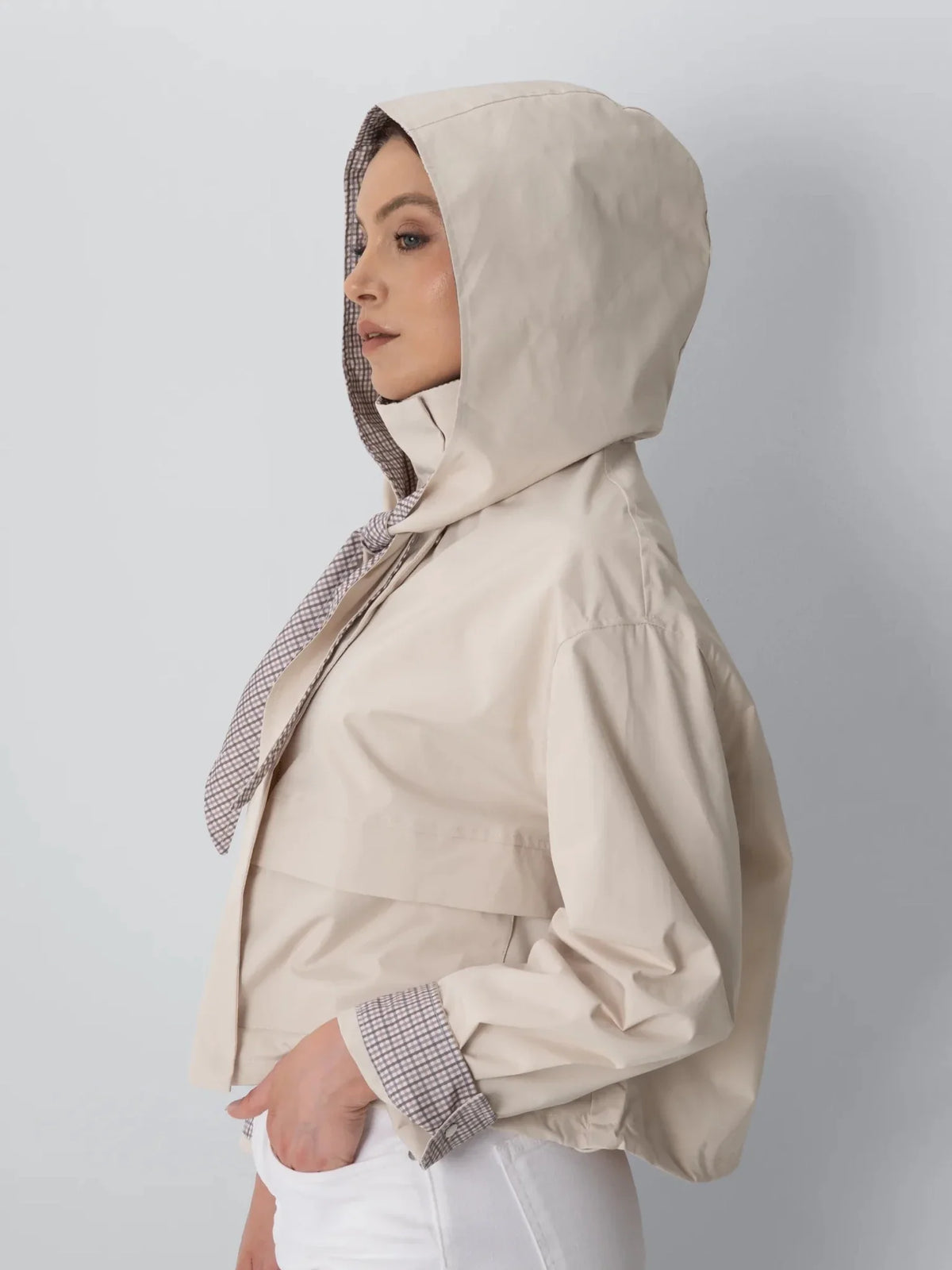 Funnel Collar Waterproof Bomber Jacket With Optional Hooded Scarf