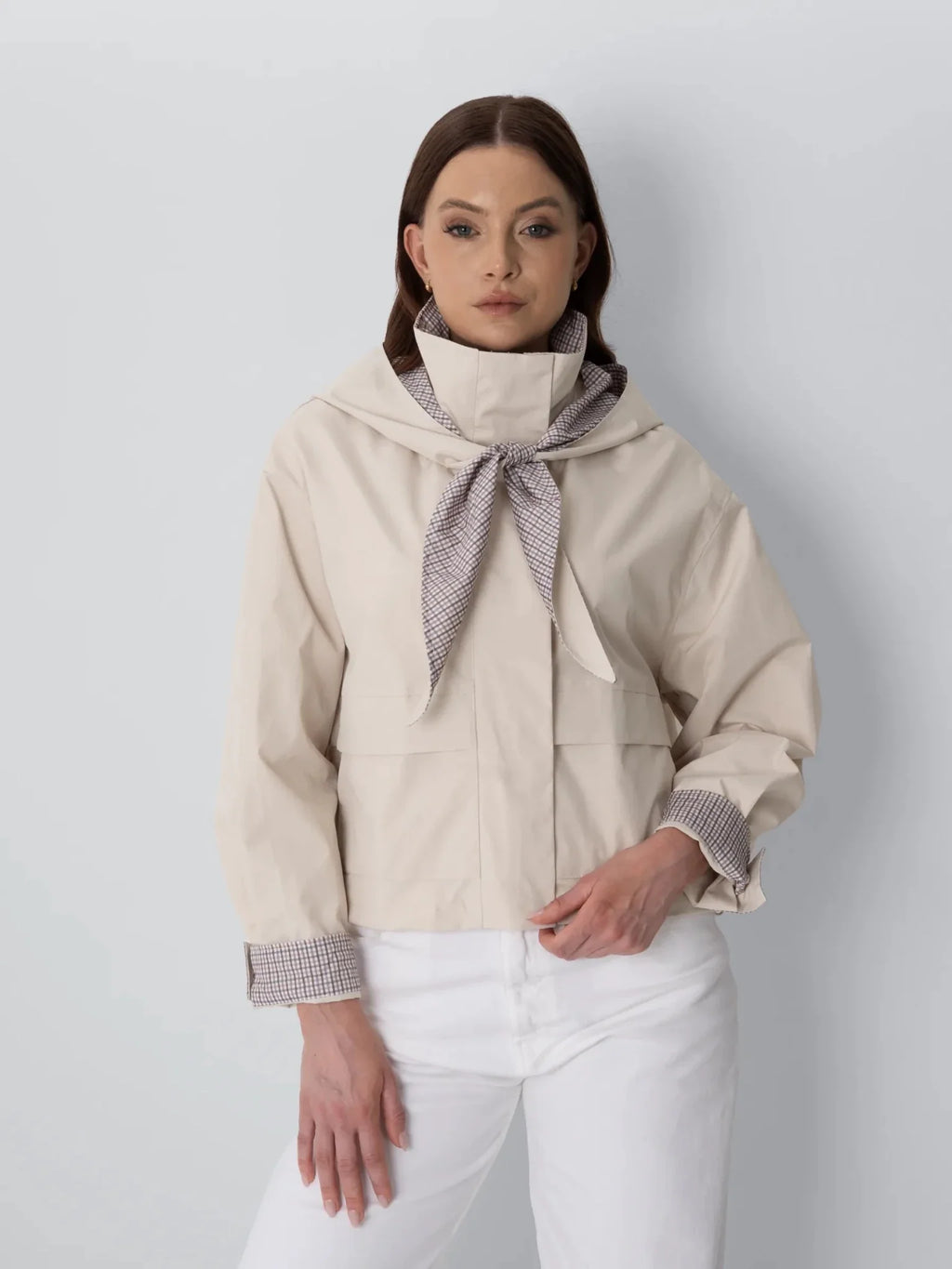 Funnel Collar Waterproof Bomber Jacket With Optional Hooded Scarf