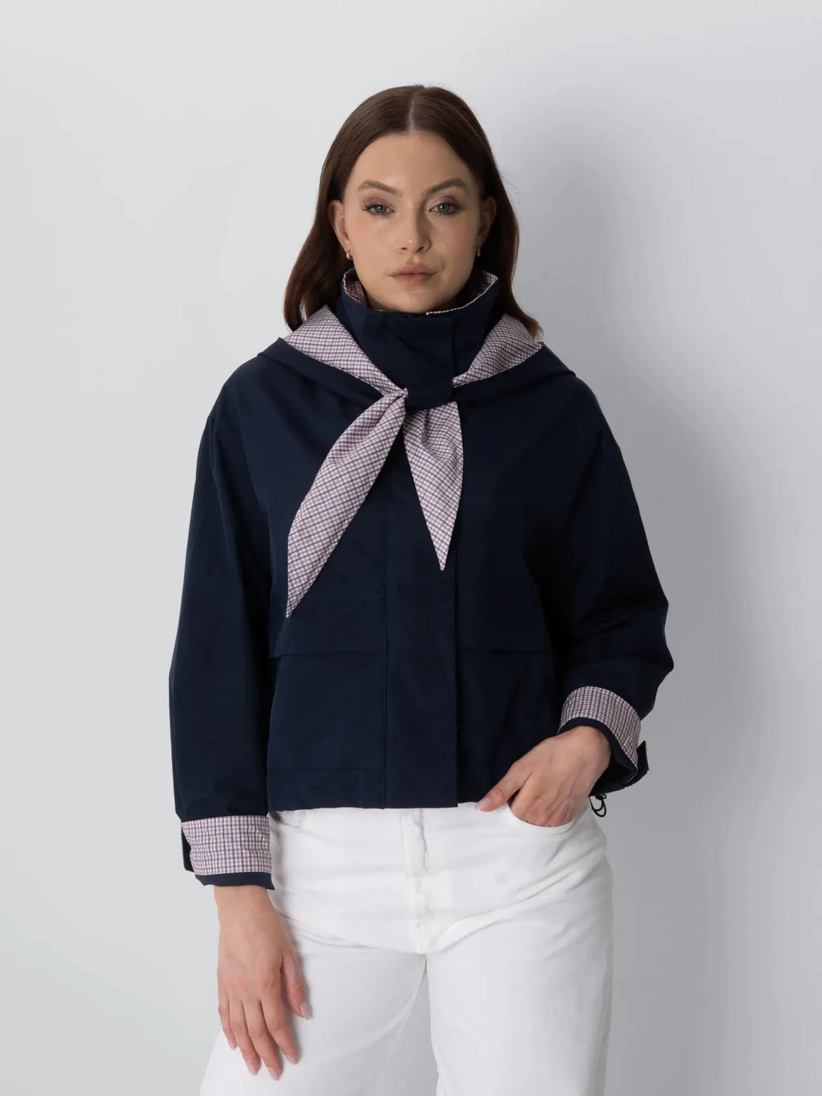 Funnel Collar Waterproof Bomber Jacket With Optional Hooded Scarf