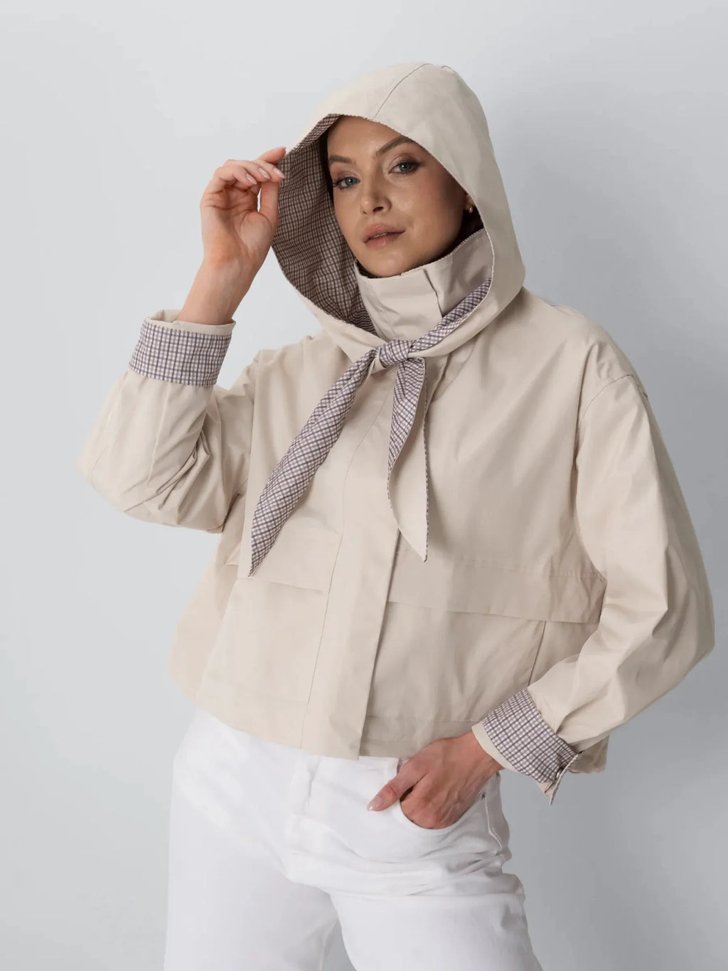 Funnel Collar Waterproof Bomber Jacket With Optional Hooded Scarf