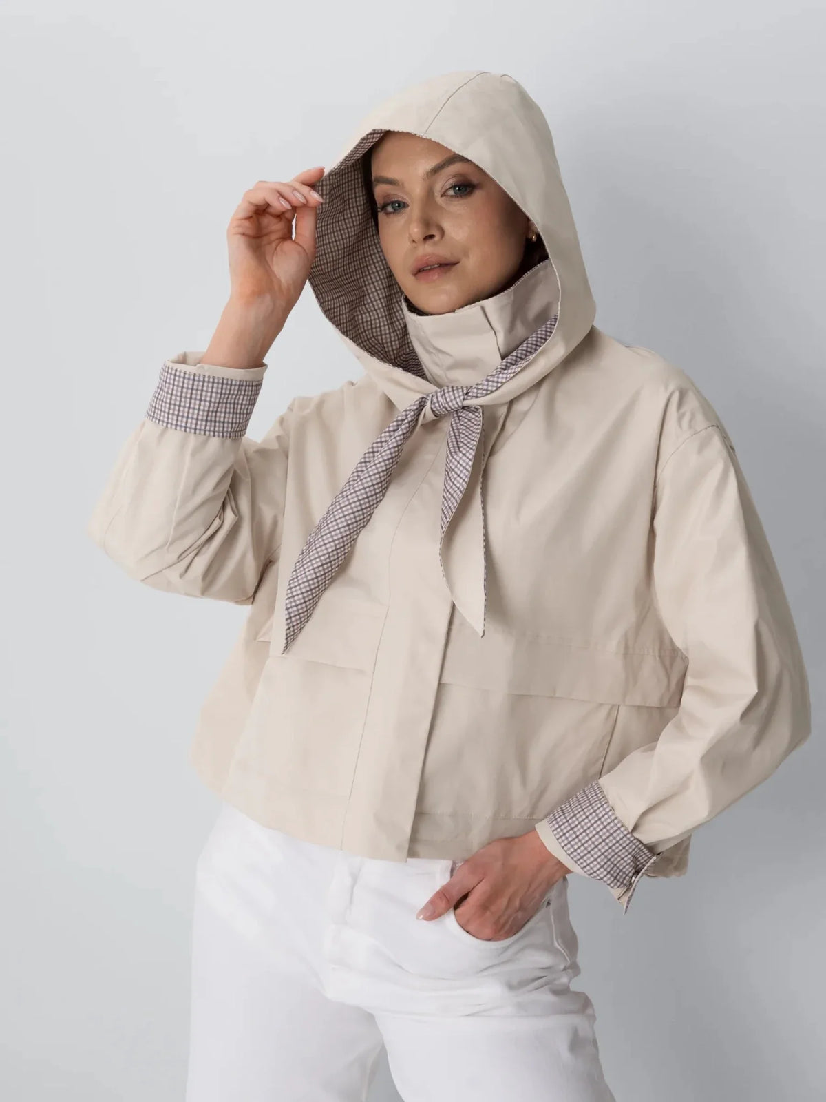 Funnel Collar Waterproof Bomber Jacket With Optional Hooded Scarf