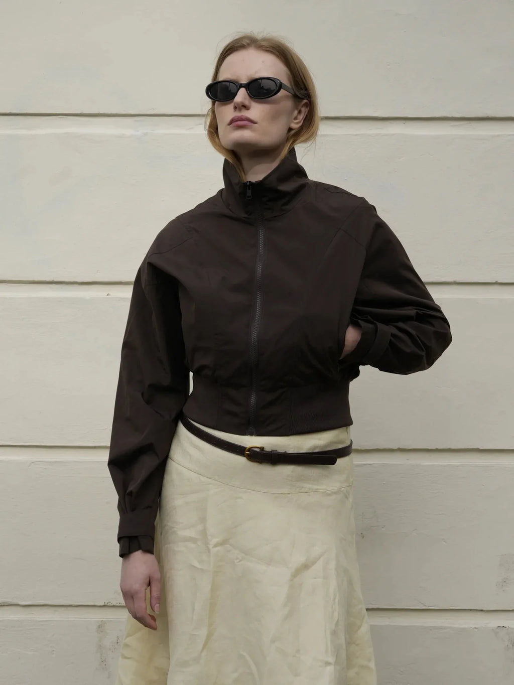 Mocha Brown Funnel Collar Waterproof Bomber Jacket