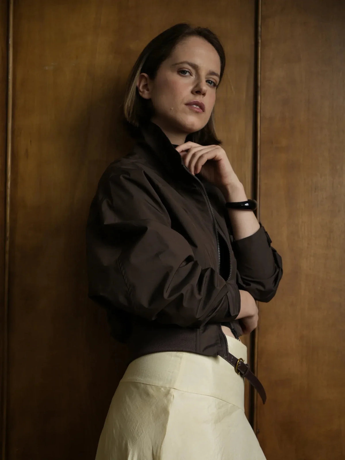 Mocha Brown Funnel Collar Waterproof Bomber Jacket