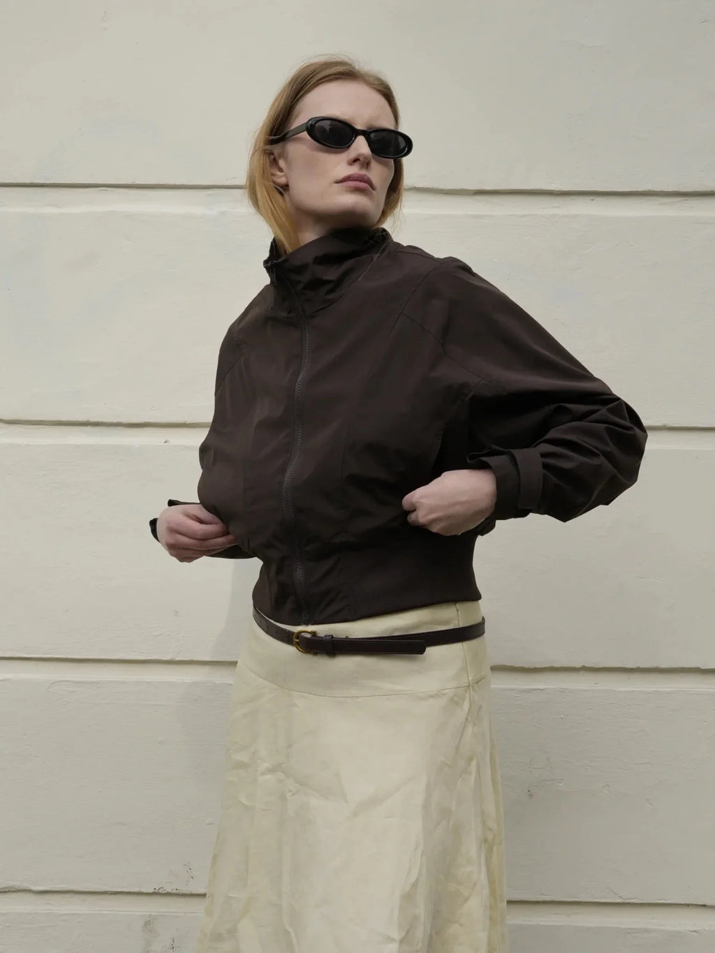 Mocha Brown Funnel Collar Waterproof Bomber Jacket