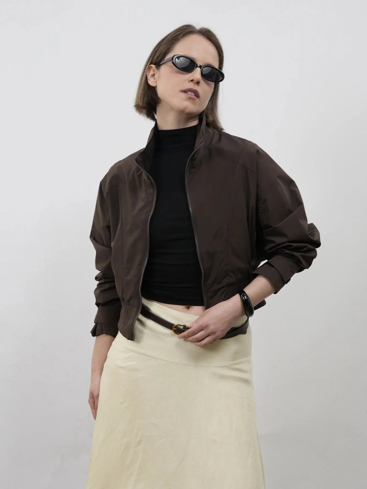 Mocha Brown Funnel Collar Waterproof Bomber Jacket