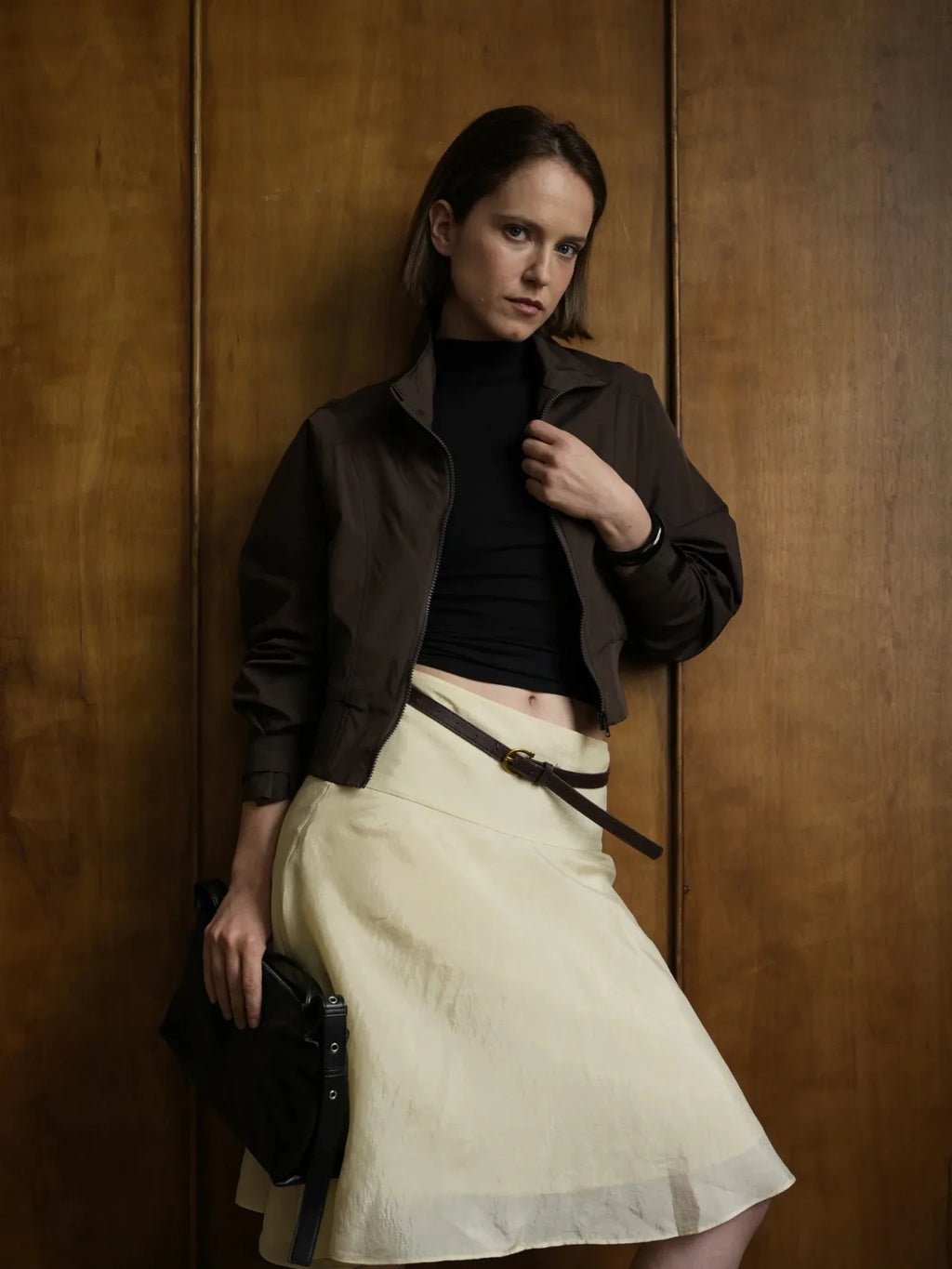 Mocha Brown Funnel Collar Waterproof Bomber Jacket