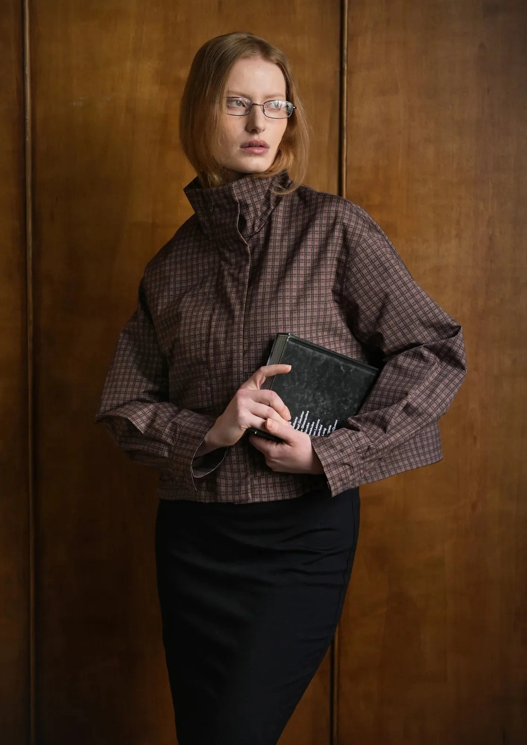 Brown Check Funnel Collar Waterproof Bomber Jacket