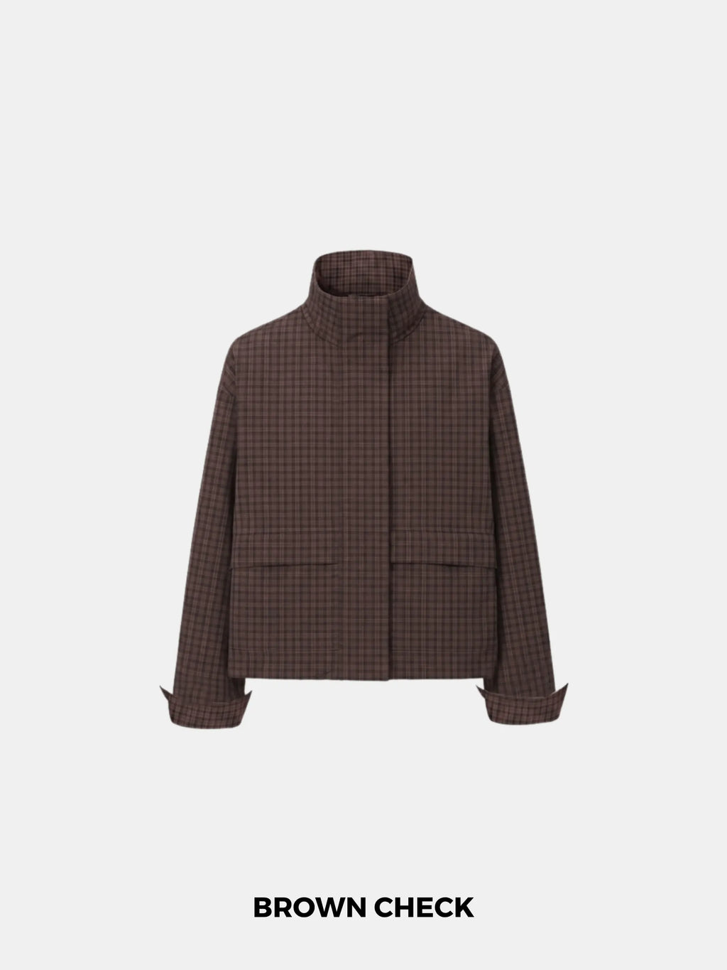 Brown Check Funnel Collar Waterproof Bomber Jacket