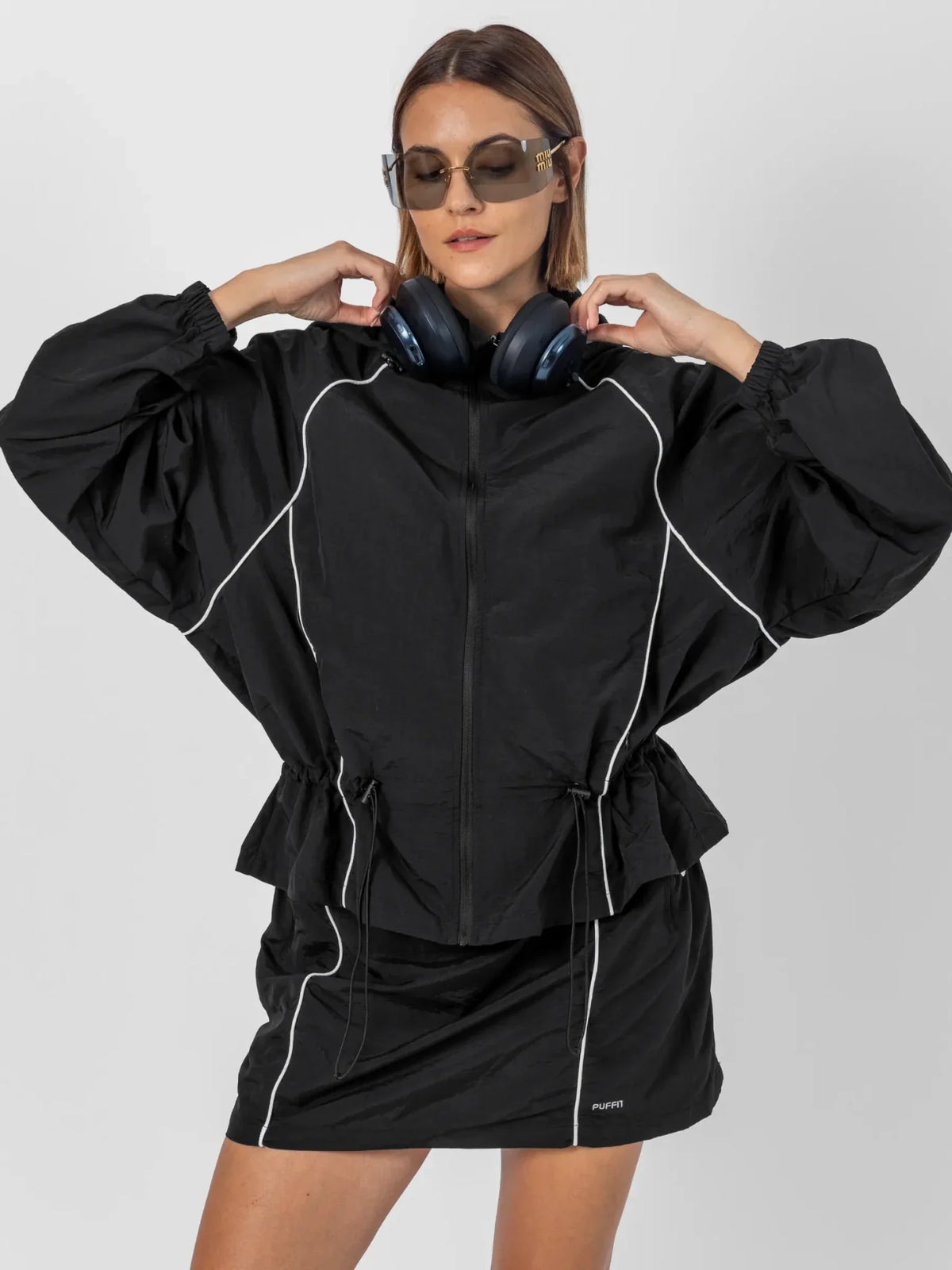 Water Repellent Full-Zip Packable-Hood Track Jacket