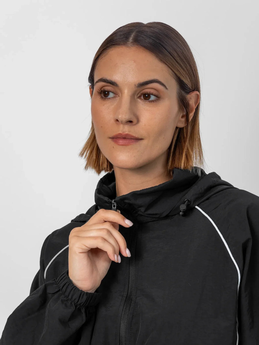 Water Repellent Full-Zip Packable-Hood Track Jacket