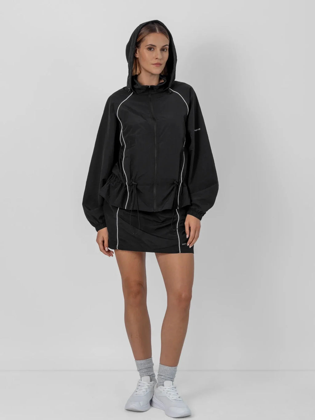 Water Repellent Full-Zip Packable-Hood Track Jacket