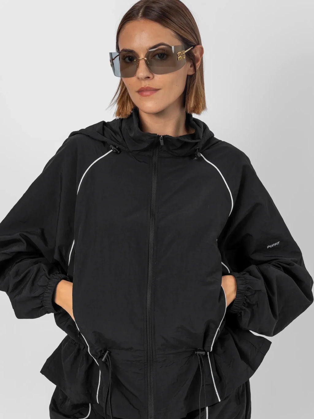 Water Repellent Full-Zip Packable-Hood Track Jacket