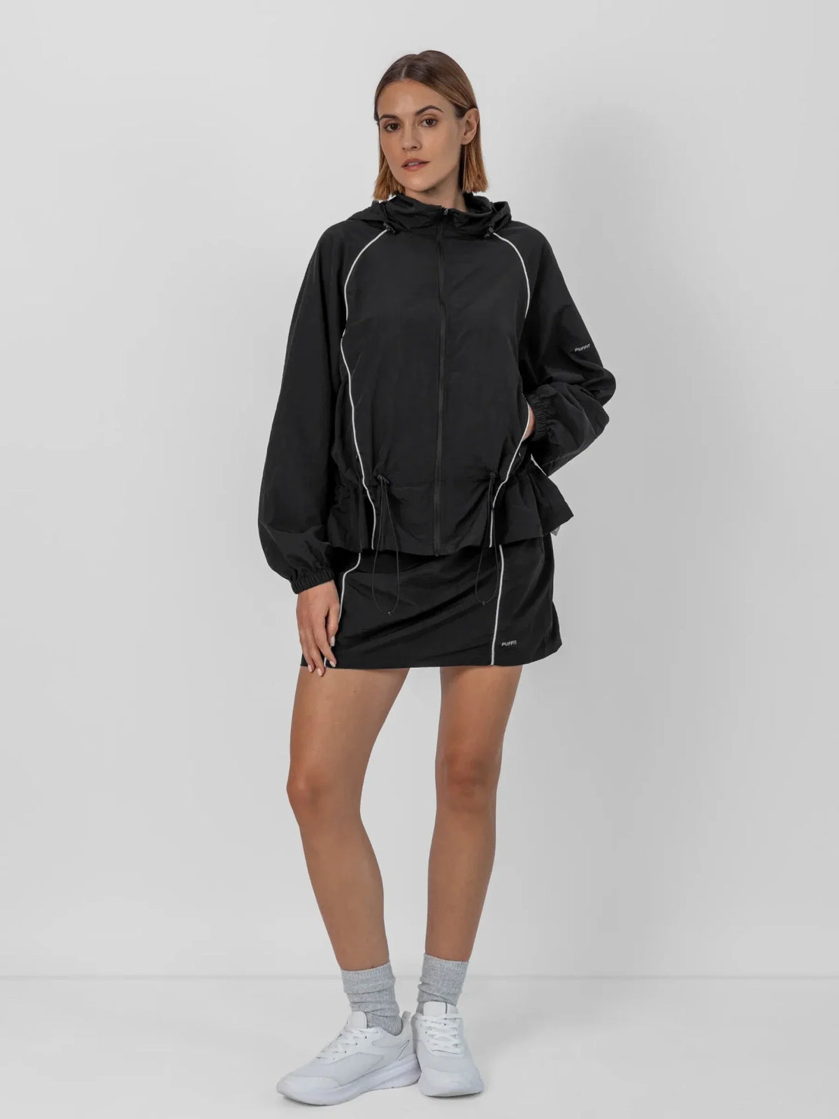 Water Repellent Full-Zip Packable-Hood Track Jacket