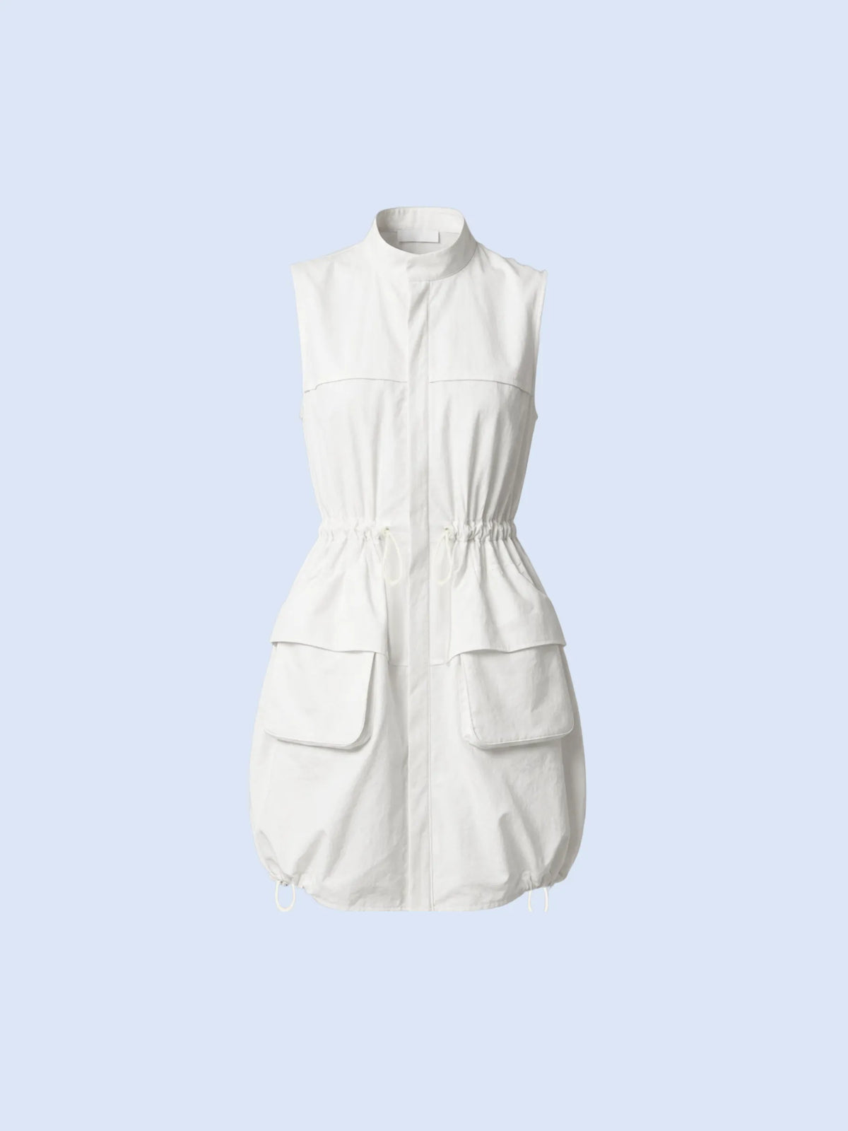 Drawstring Waist Sleeveless Zipped Long Bubble Dress