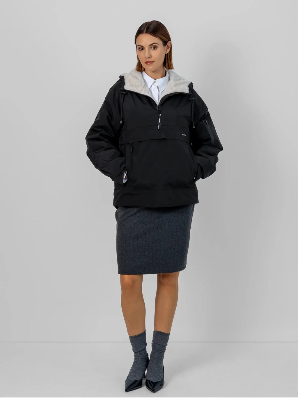 Faux Fur Lined Classic Relaxed Fit Rain Hoodie