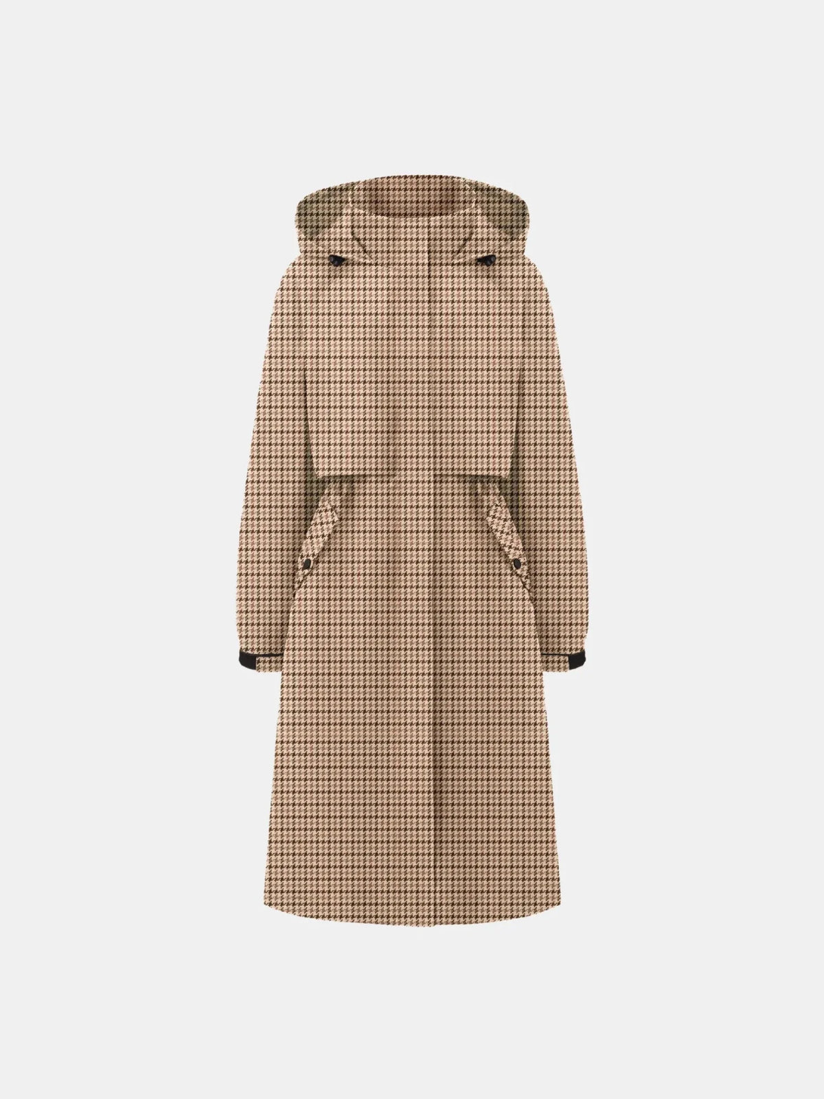 Beige Houndstooth Elevated Long Breathable Raincoat