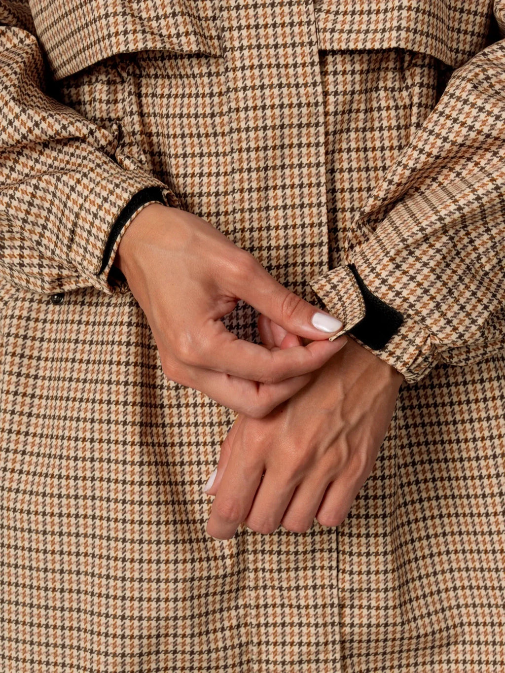 Beige Houndstooth Elevated Long Breathable Raincoat