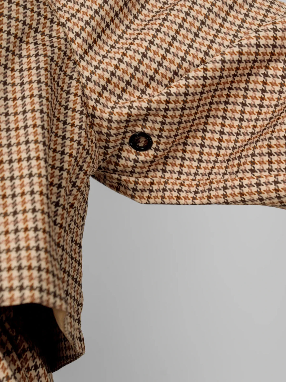 Beige Houndstooth Elevated Long Breathable Raincoat