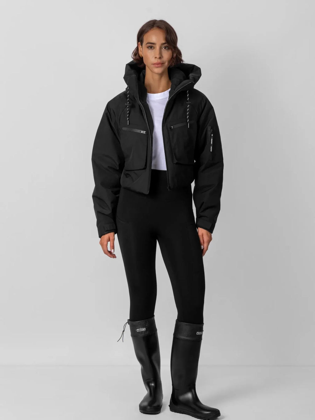 Elevated Padded Cropped Hooded Rain Jacket