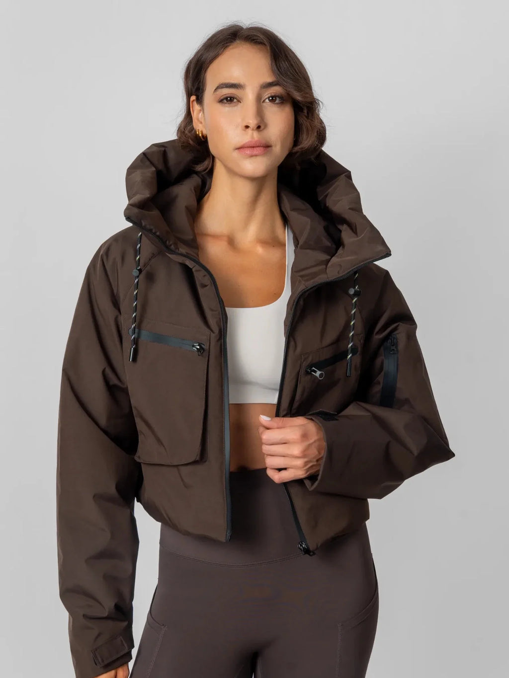 Elevated Padded Cropped Hooded Rain Jacket