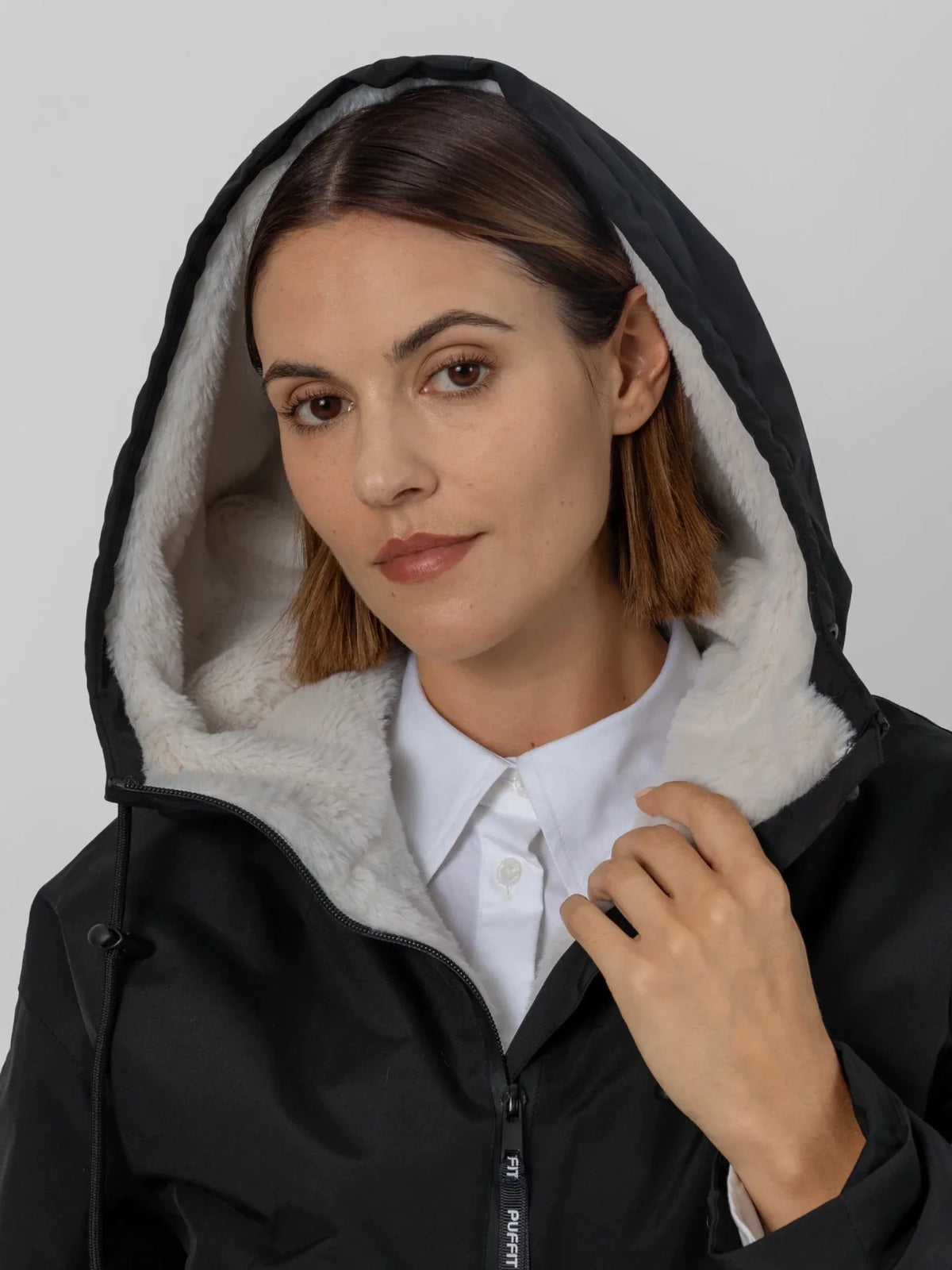 Faux Fur Lined Classic Relaxed Fit Rain Hoodie