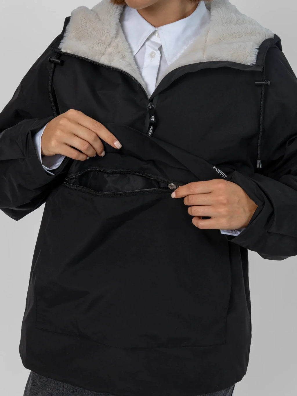 Faux Fur Lined Classic Relaxed Fit Rain Hoodie