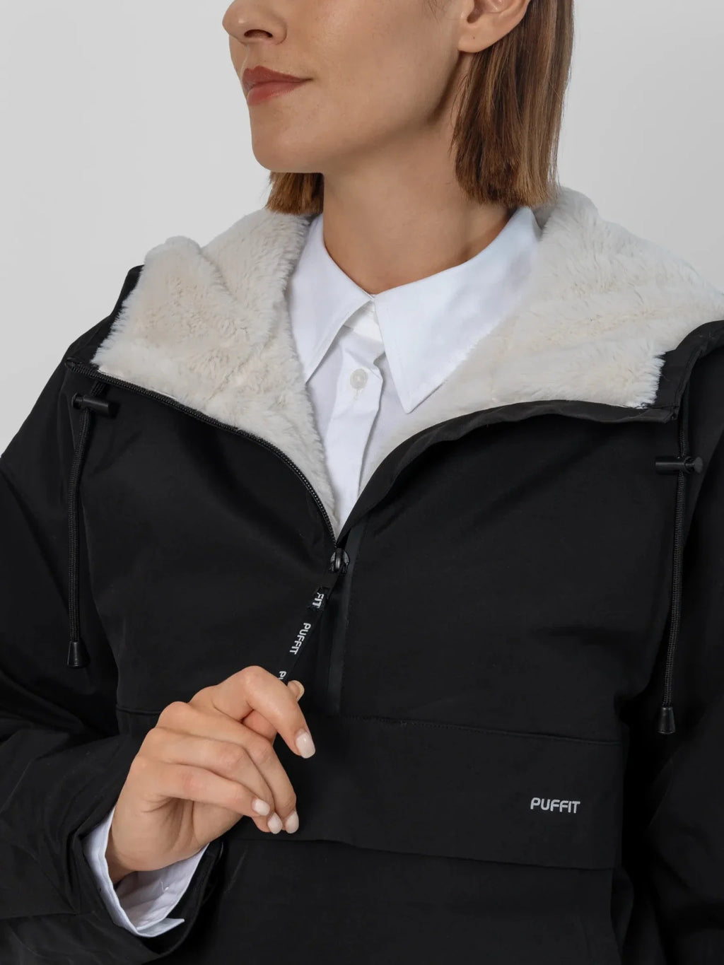 Faux Fur Lined Classic Relaxed Fit Rain Hoodie