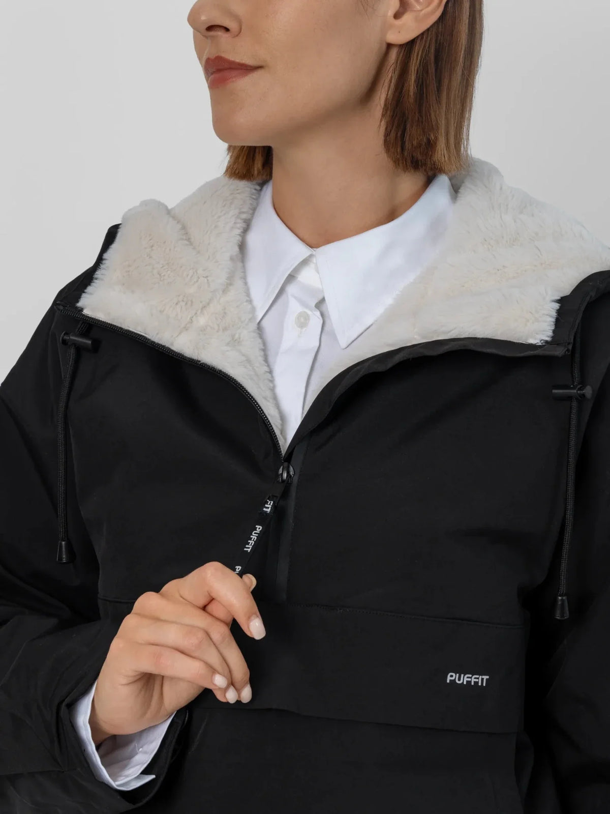 Faux Fur Lined Classic Relaxed Fit Rain Hoodie