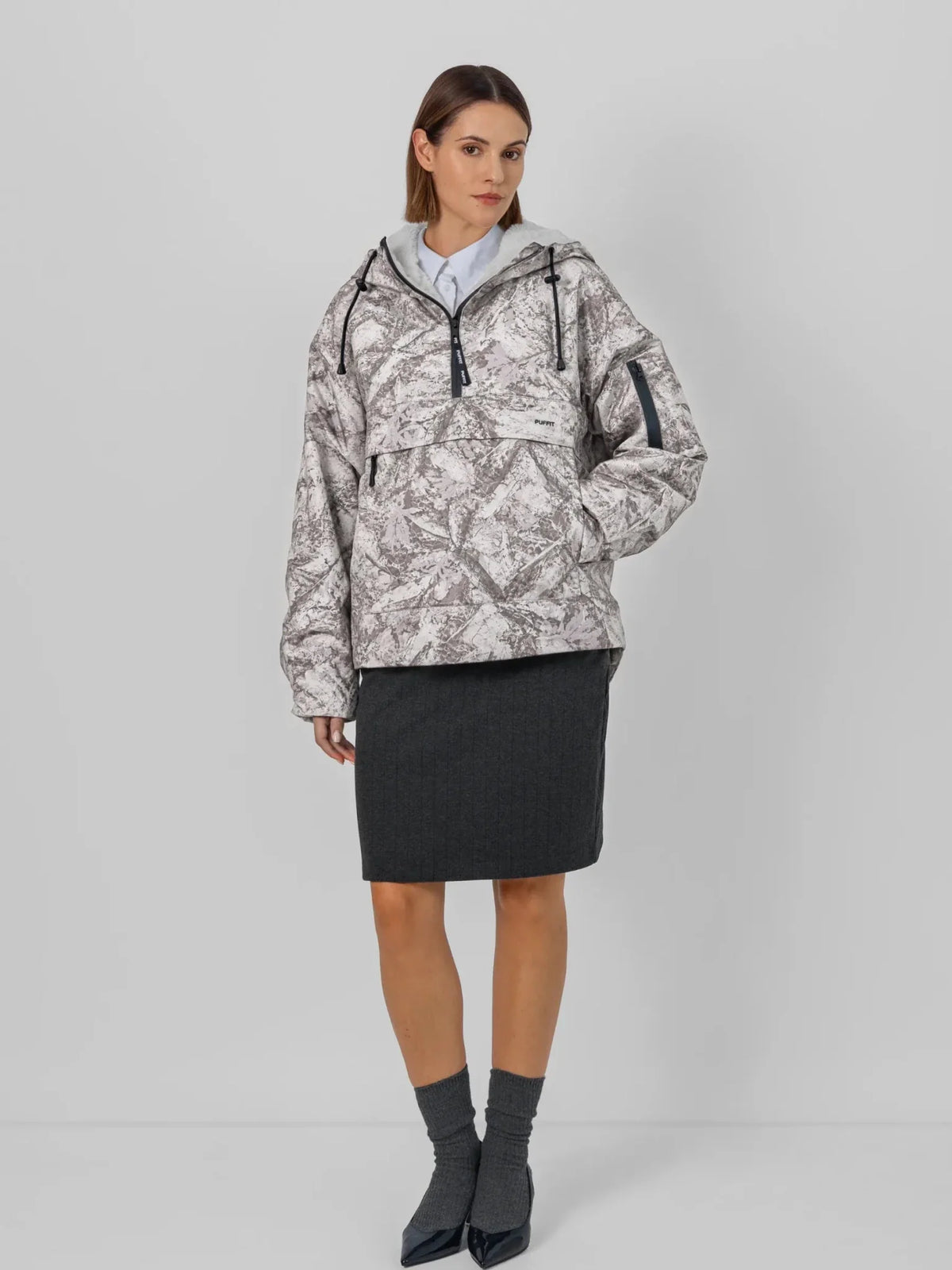 Faux Fur Lined Classic Relaxed Fit Rain Hoodie