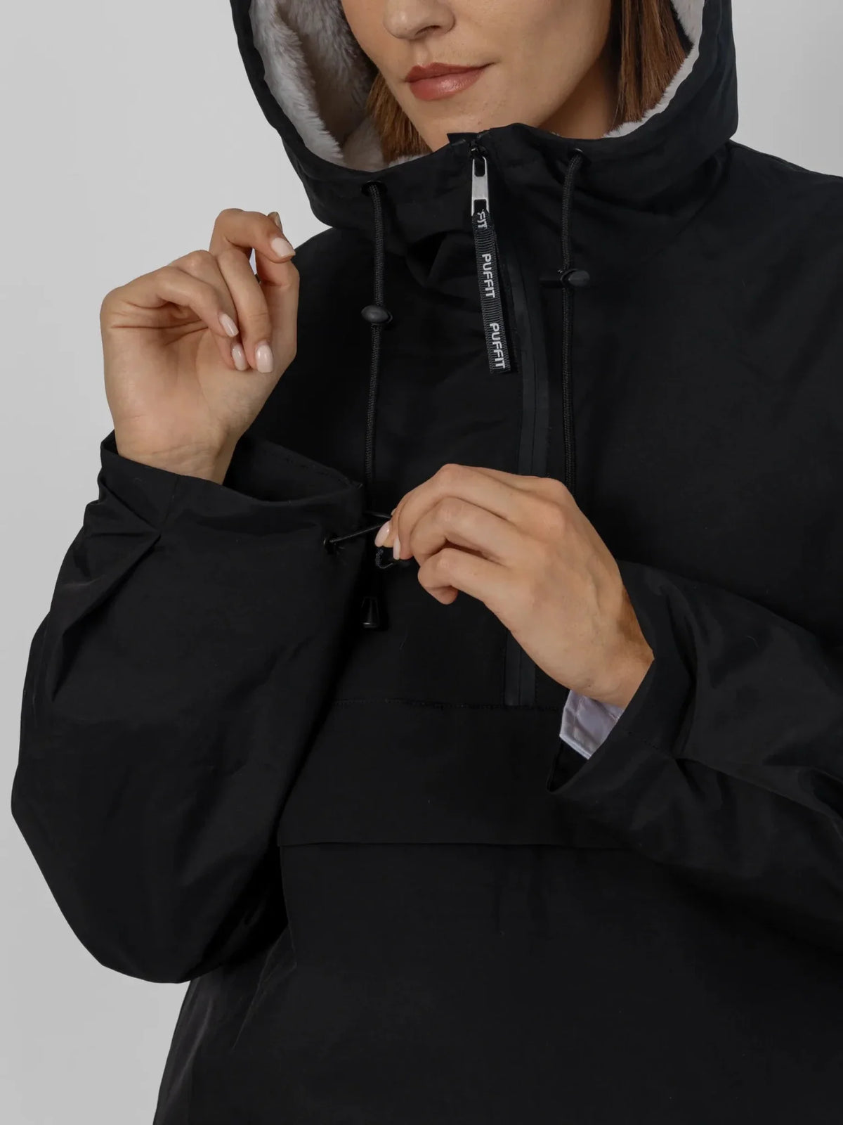 Faux Fur Lined Classic Relaxed Fit Rain Hoodie