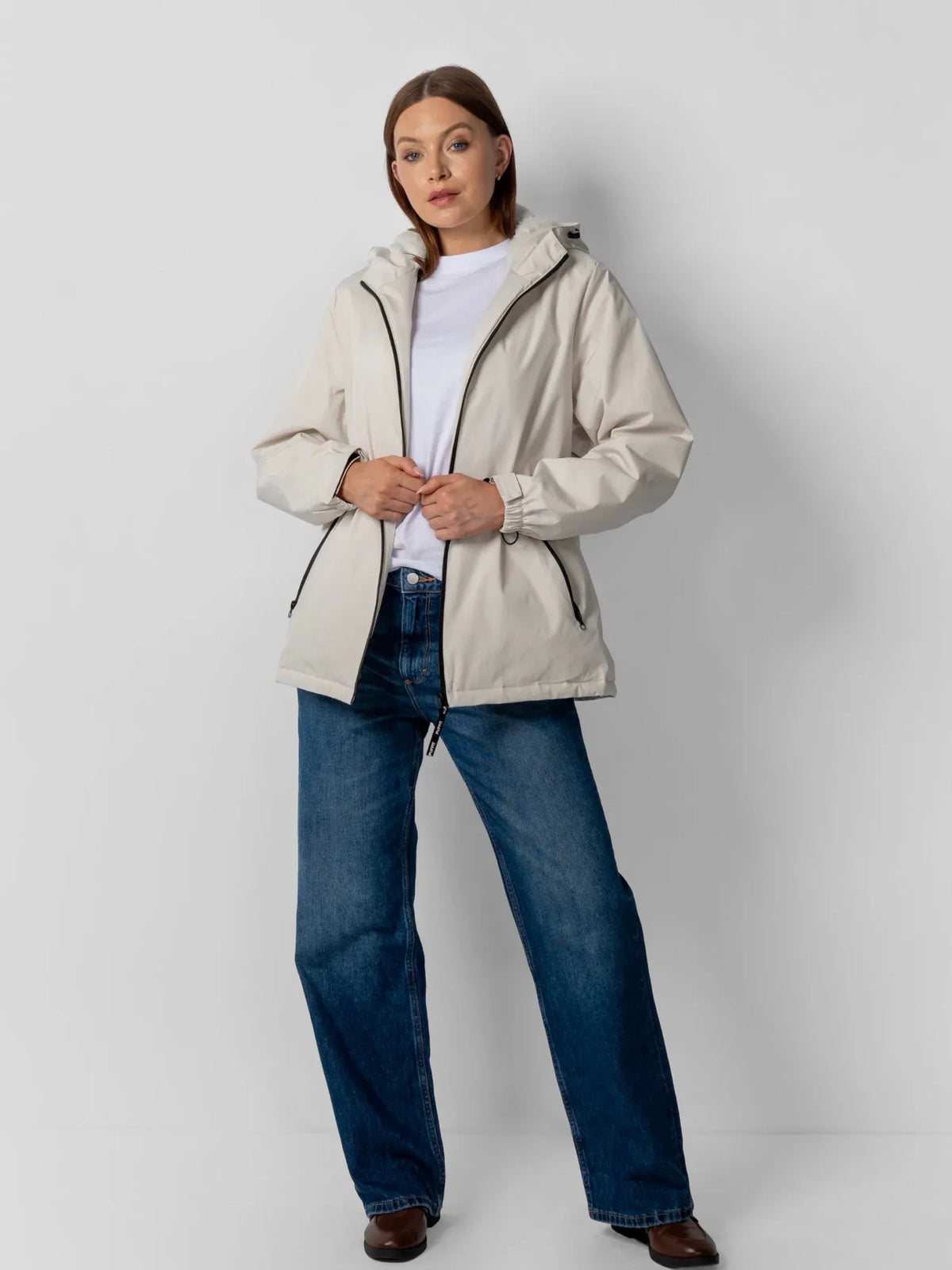 Faux Fur Lined Full Zip Rain Jacket