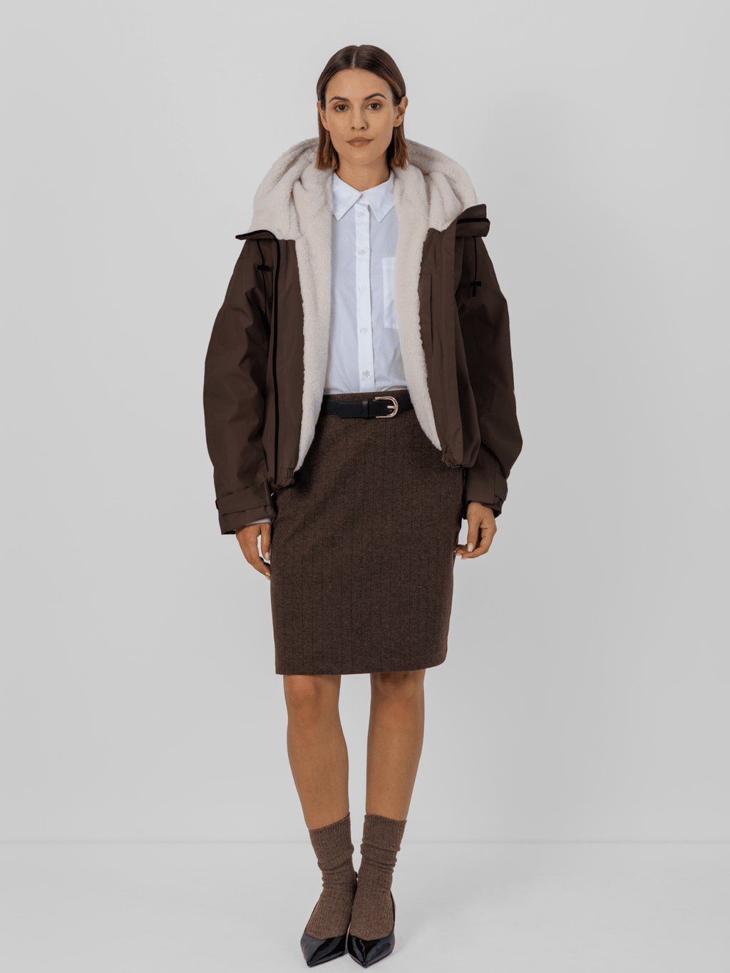 Faux Fur Lined One Size Short Oversized Rain Jacket