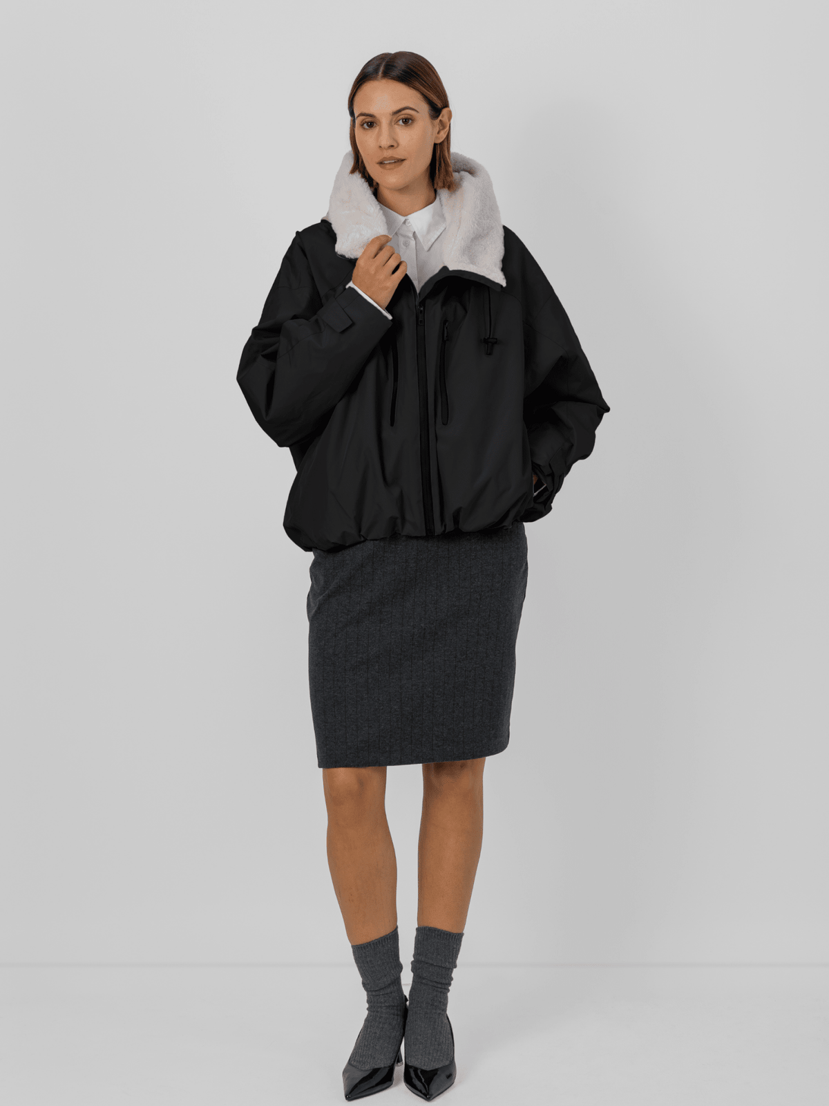 Faux Fur Lined One Size Short Oversized Rain Jacket