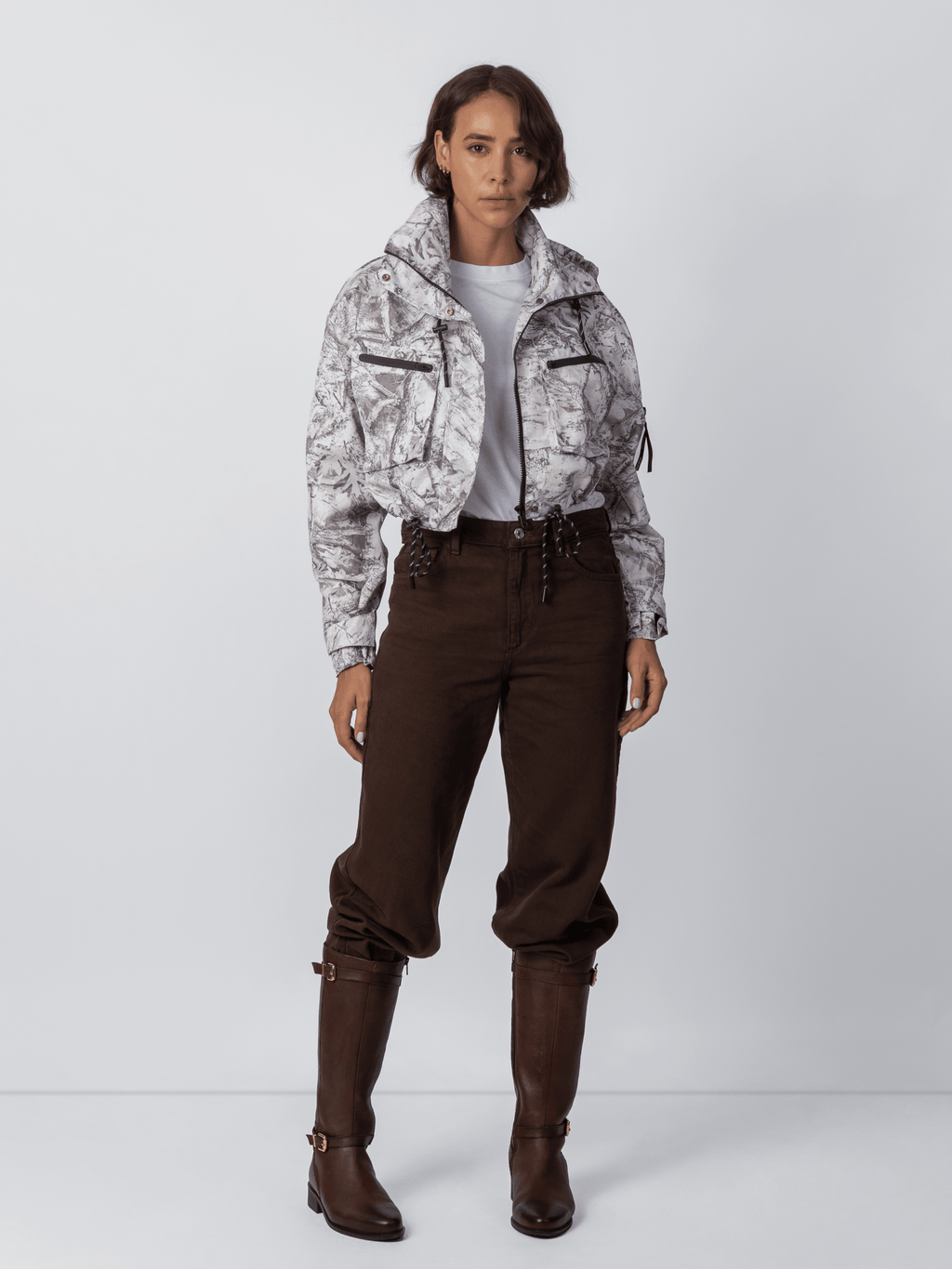 Mist Camo Cropped Detached Hooded Rain Jacket