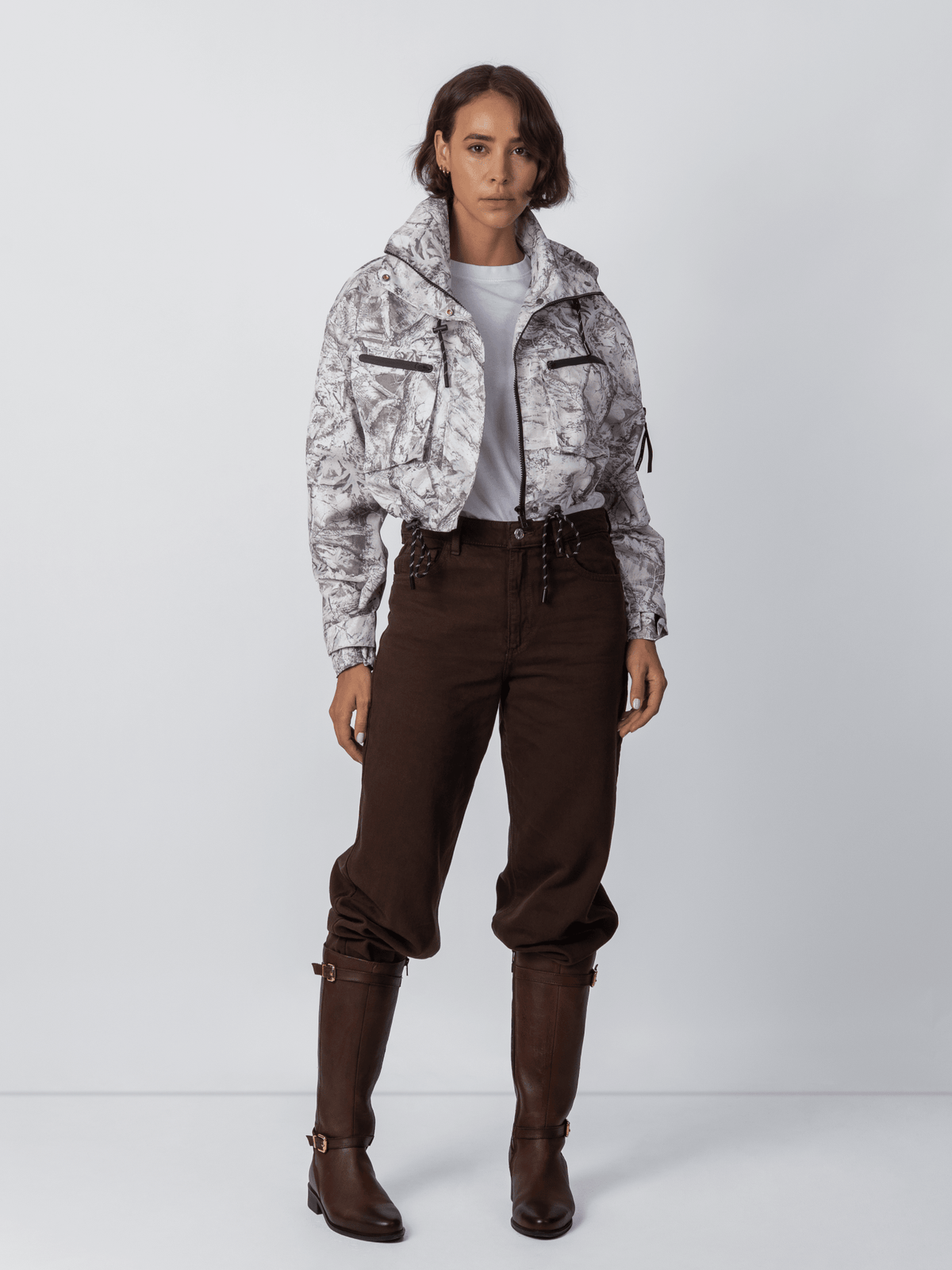 Mist Camo Cropped Detached Hooded Rain Jacket