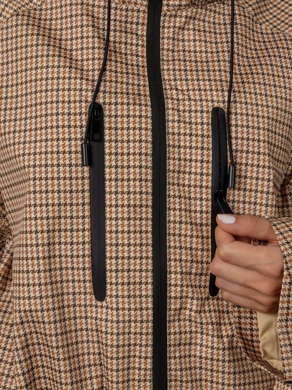 One Size Beige Houndstooth Short Oversized Rain Jacket