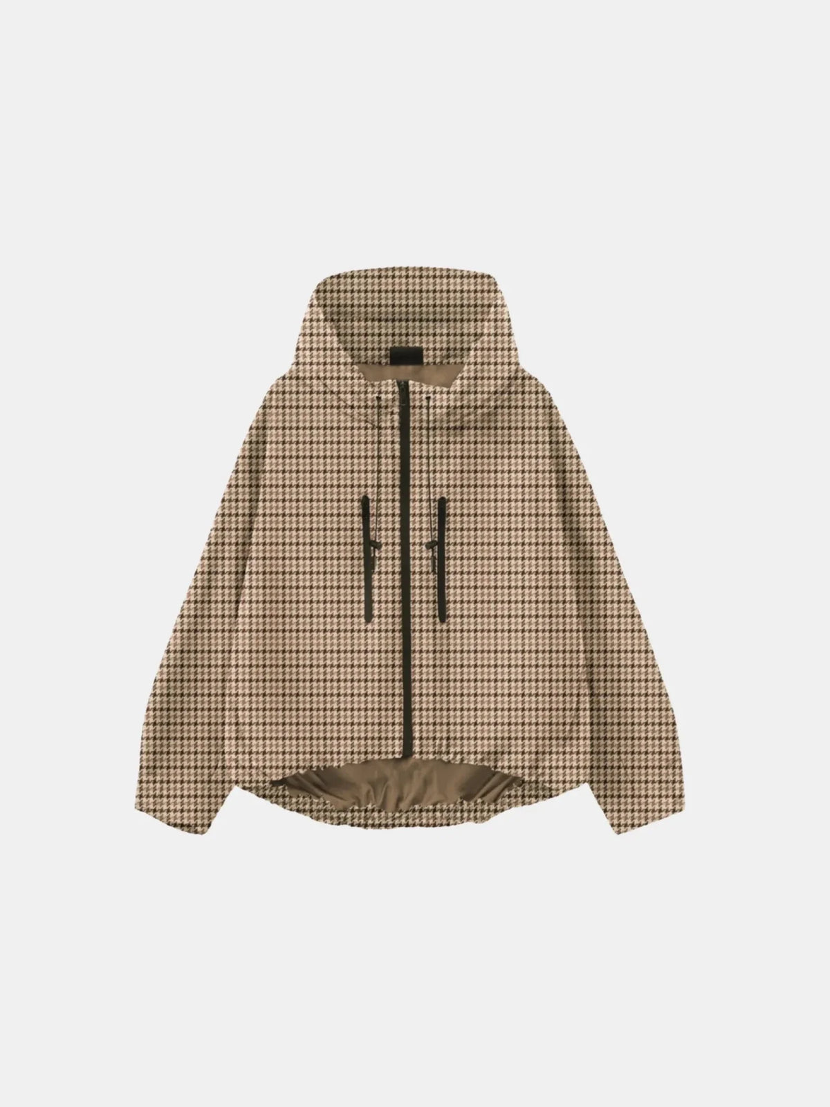 One Size Beige Houndstooth Short Oversized Rain Jacket