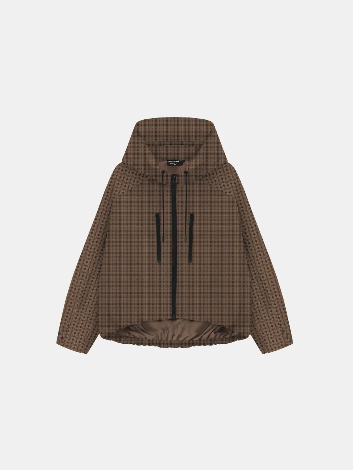 One Size Brown Check Short Oversized Rain Jacket