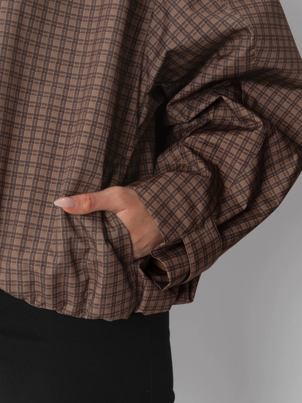 One Size Brown Check Short Oversized Rain Jacket