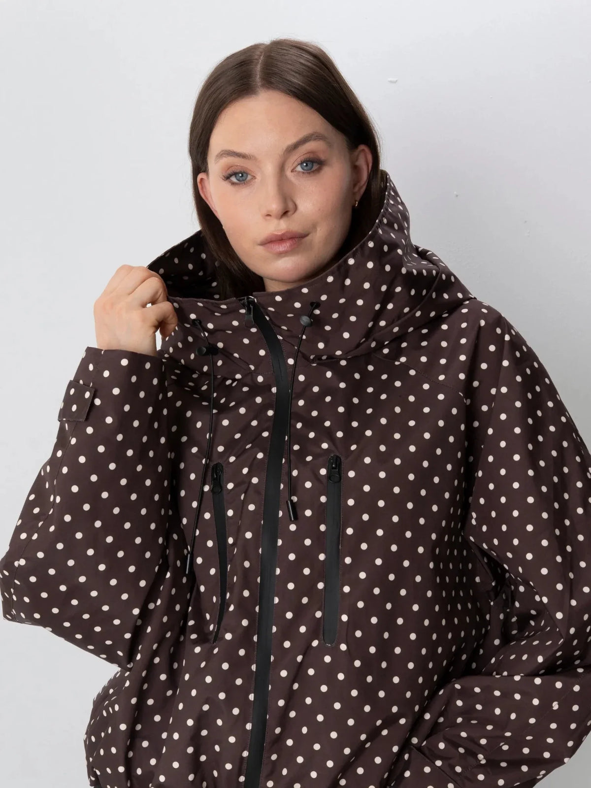 One Size Brown Dot Short Oversized Rain Jacket