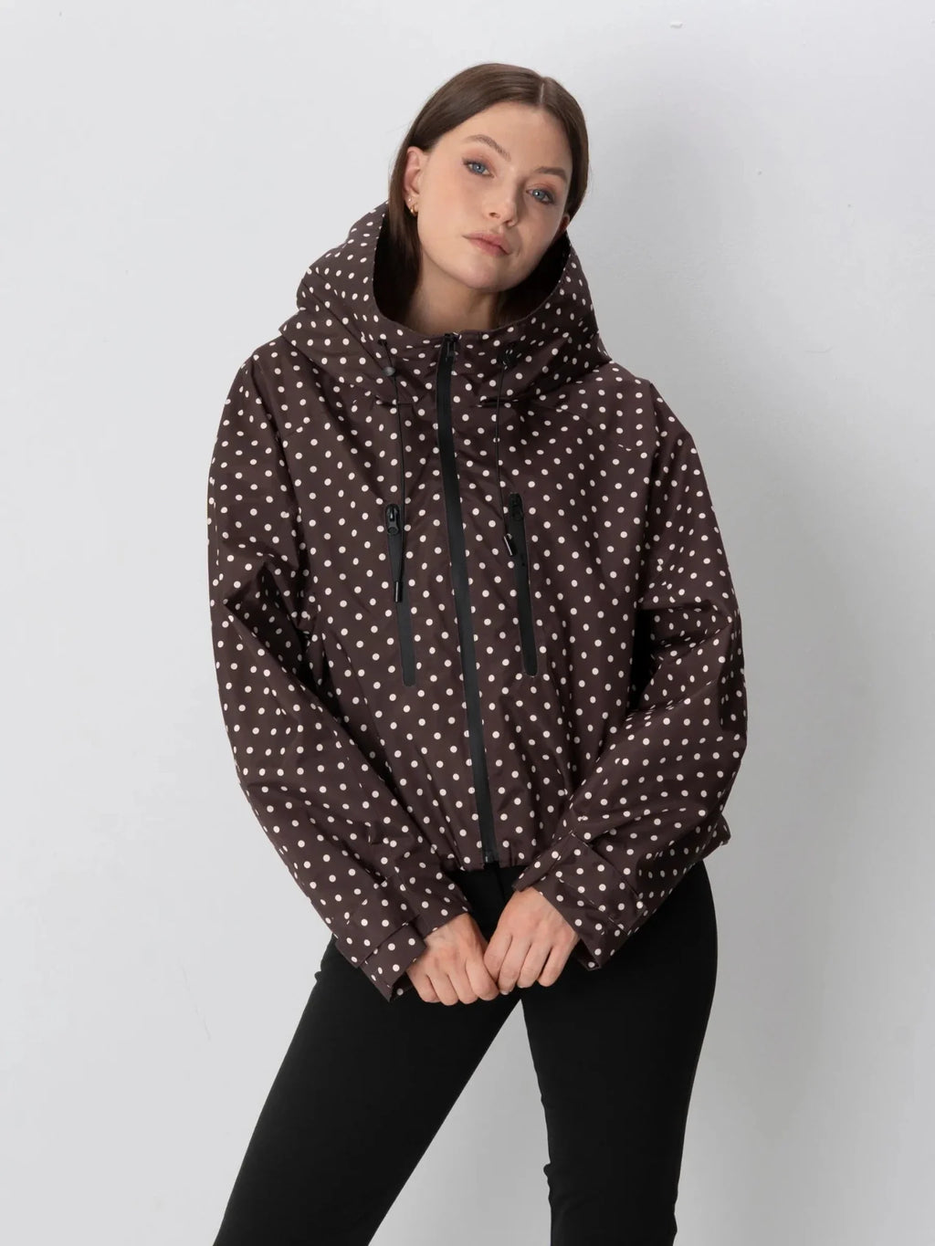 One Size Brown Dot Short Oversized Rain Jacket