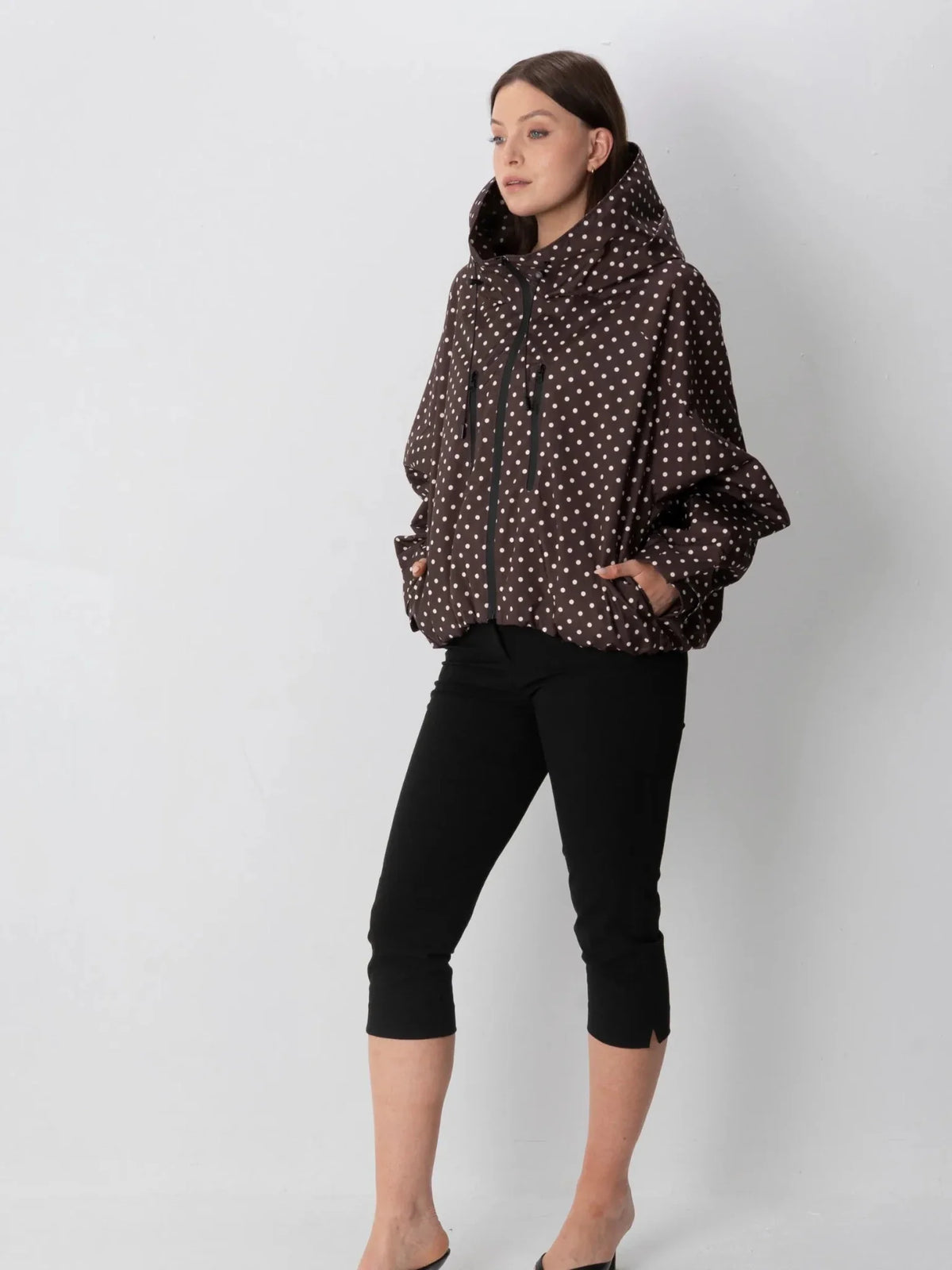 One Size Brown Dot Short Oversized Rain Jacket