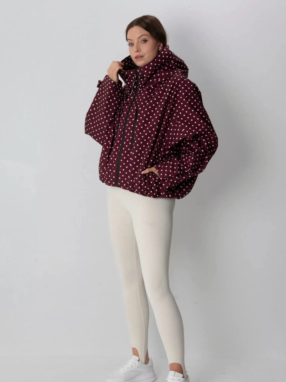 One Size Burgundy Dot Short Oversized Rain Jacket